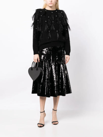 Feather-Detailing Crystal-Embellished Jumper