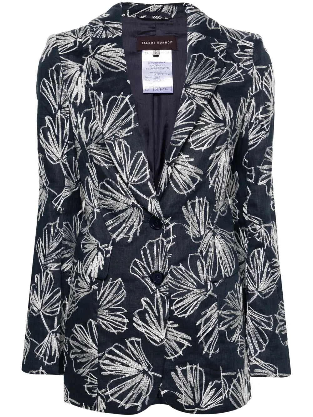 Floral-Embroidered Linen Blazer