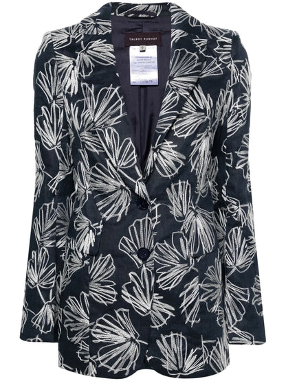 Floral-Embroidered Linen Blazer