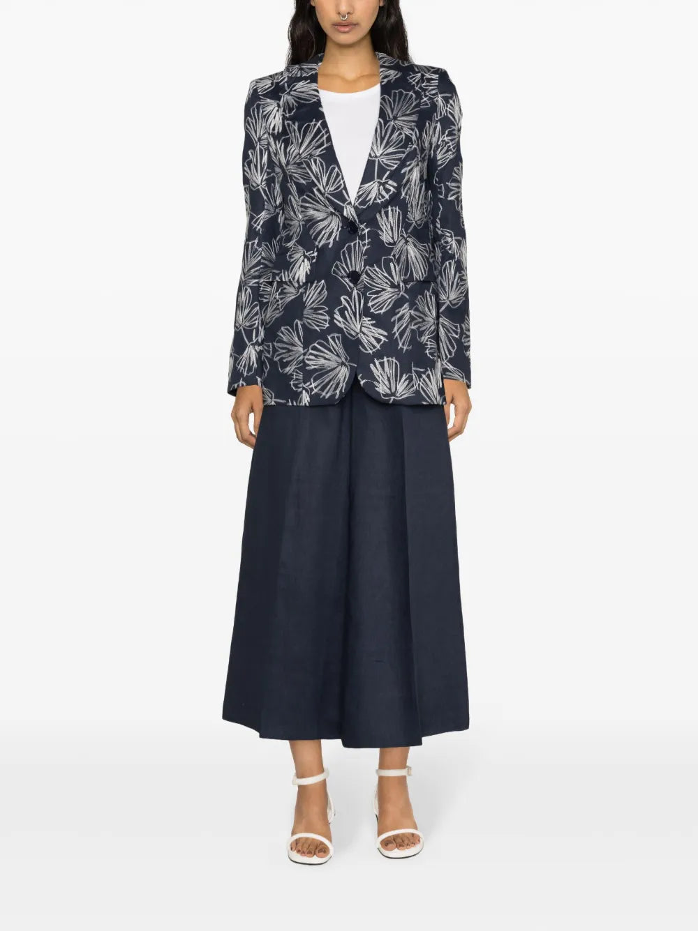 Floral-Embroidered Linen Blazer