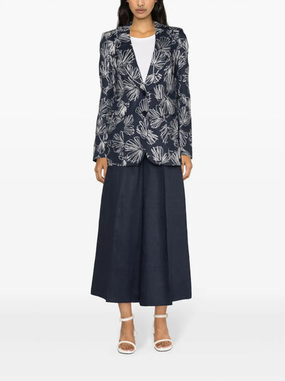 Floral-Embroidered Linen Blazer