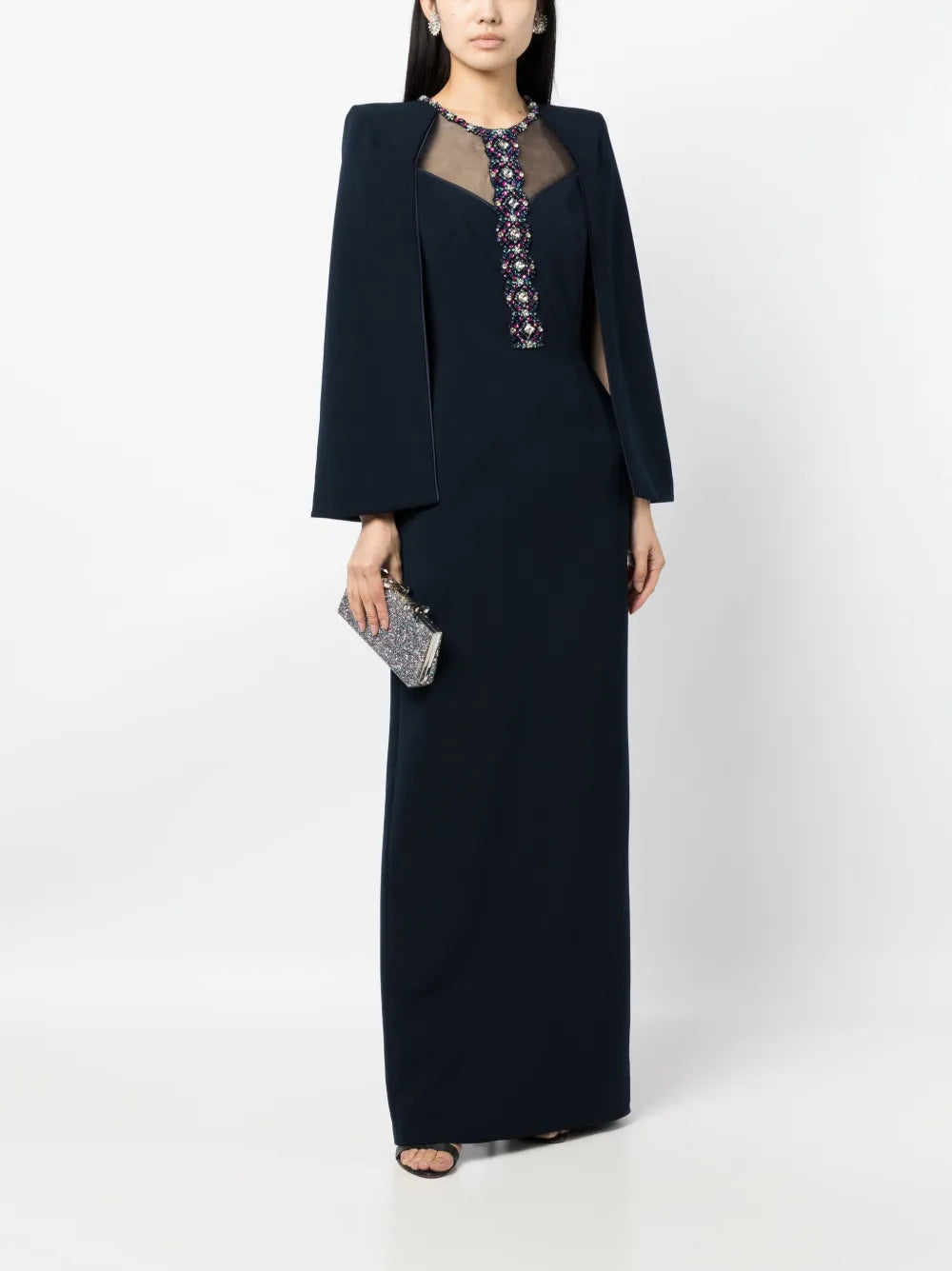 Lucille Crystal-Embellished Cape Dress