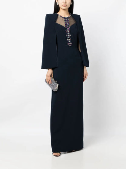 Lucille Crystal-Embellished Cape Dress