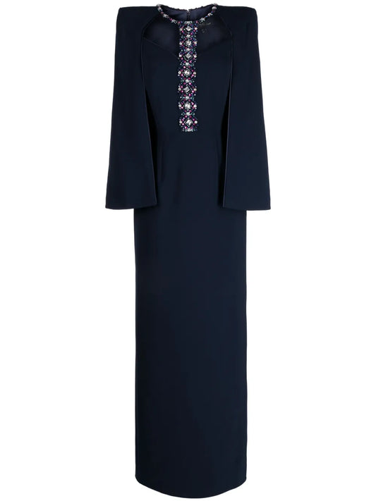Lucille Crystal-Embellished Cape Dress
