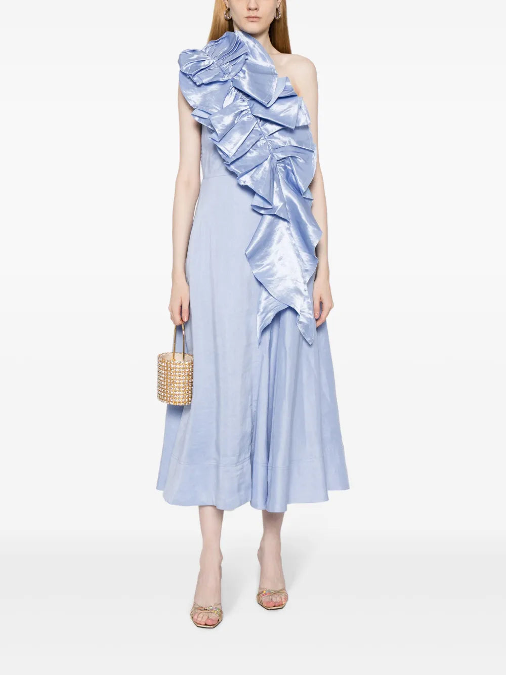 Adelia Ruffled One-Shoulder Midi Dress