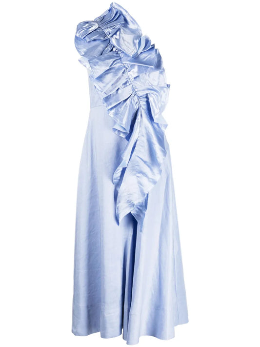 Adelia Ruffled One-Shoulder Midi Dress