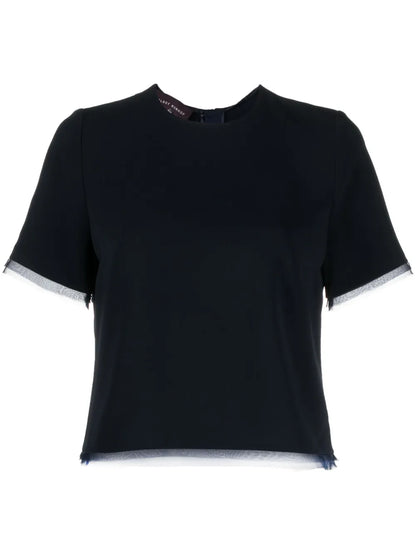 Kaspar Organza-Trim Crepe Blouse