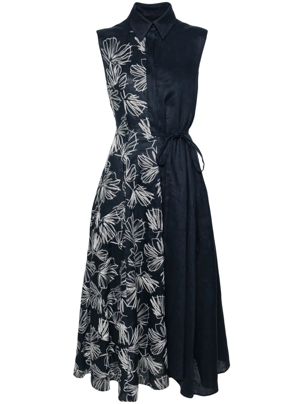 Floral-Embroidered Linen Shirtdress