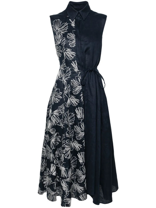 Floral-Embroidered Linen Shirtdress