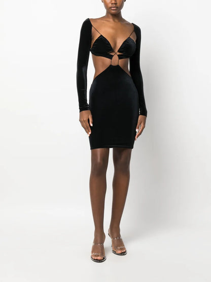 Ahzar Cut-Out Velvet Minidress