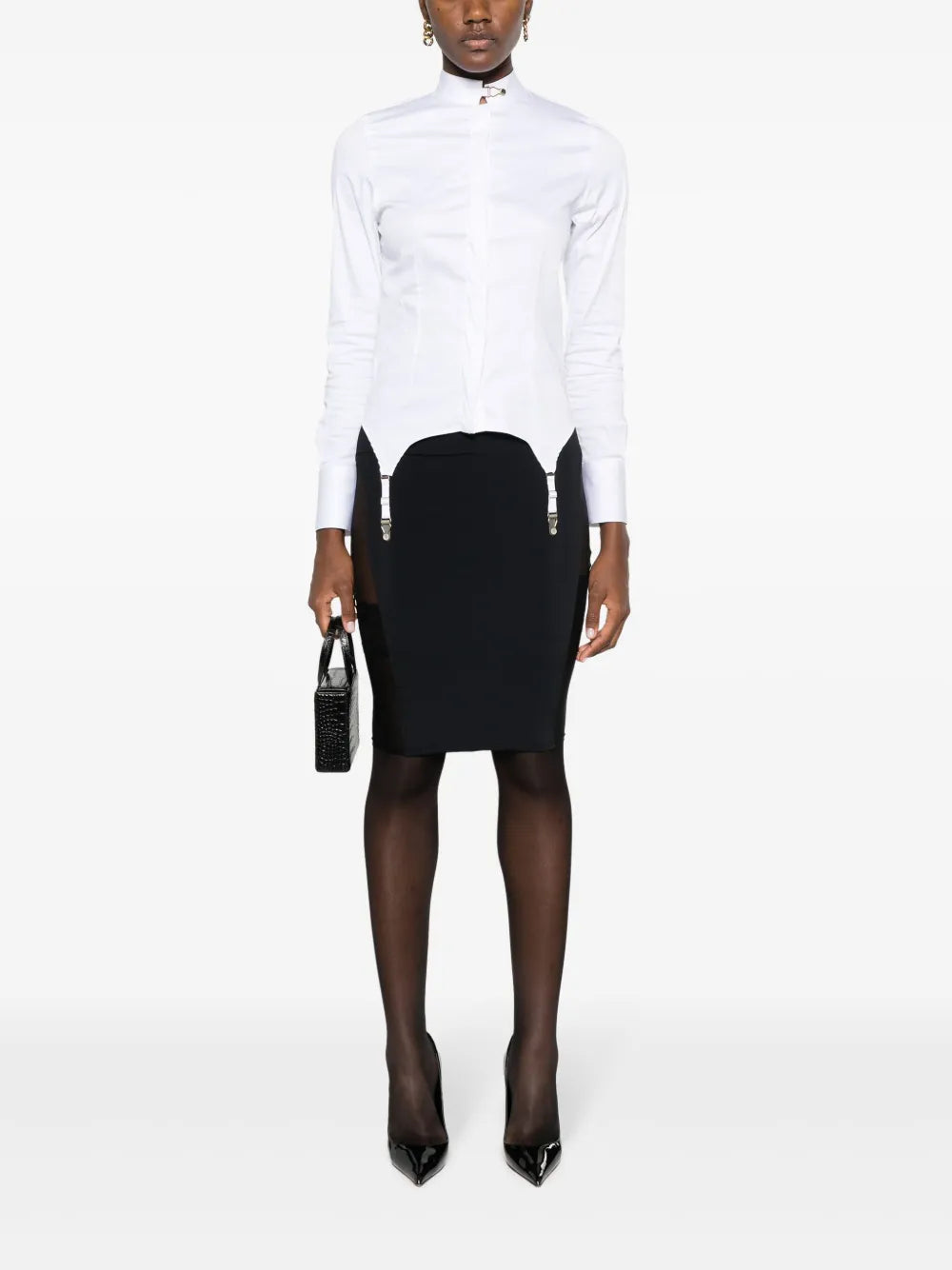 High-Waisted Semi-Sheer Pencil Skirt