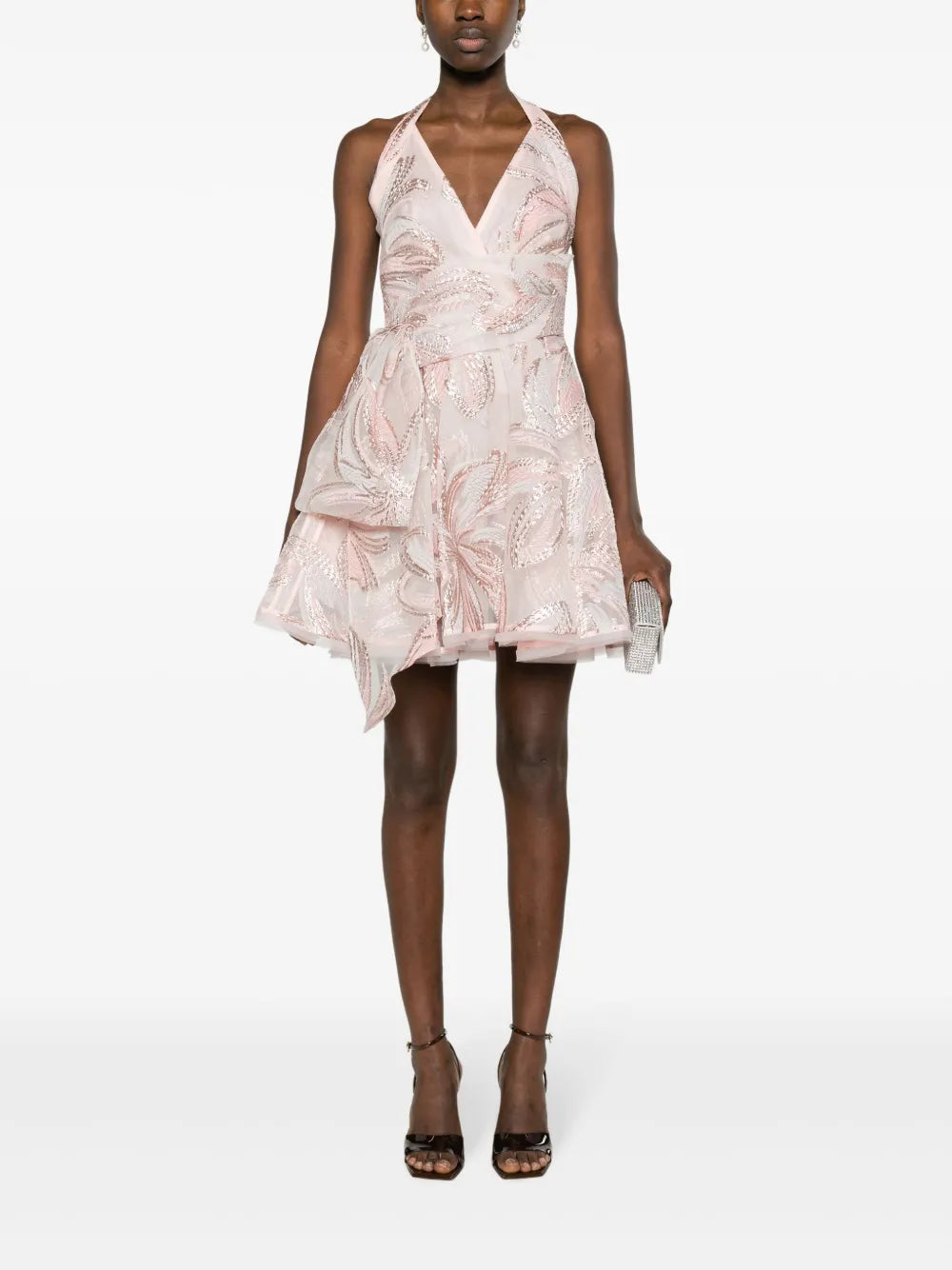 Floral-Appliqué Belted Minidress