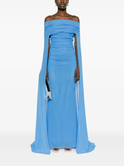 Off-Shoulder Cape Maxi Dress