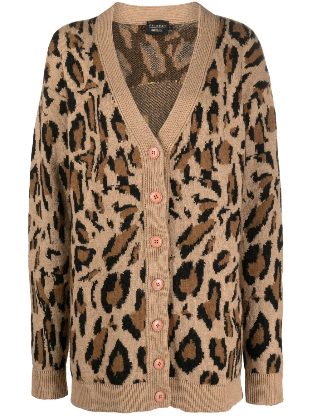 Leopard-Intarsia V-Neck Cardigan