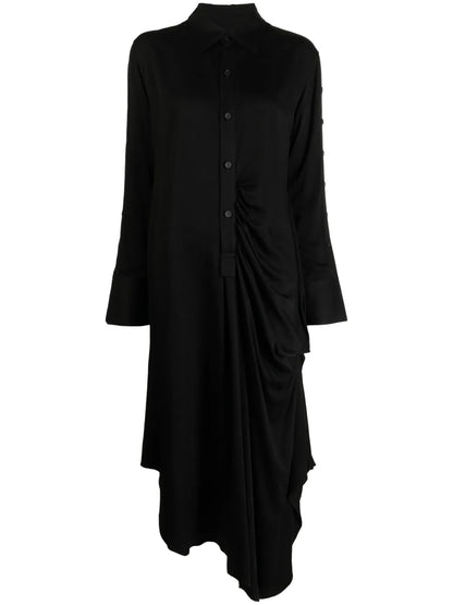 Long-Sleeve Draped Midi Shirt Dress