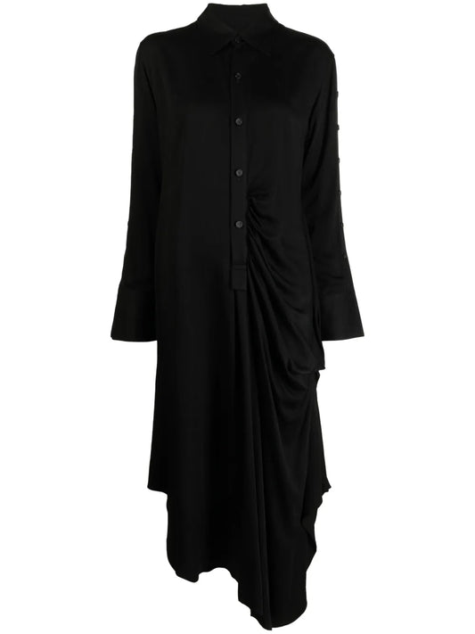 Long-Sleeve Draped Midi Shirt Dress