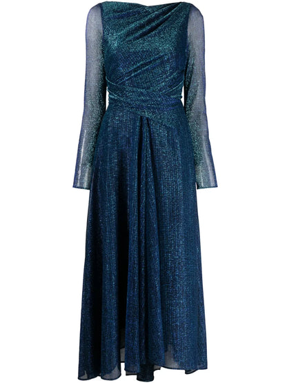 Metallic-Thread Draped Midi Dress