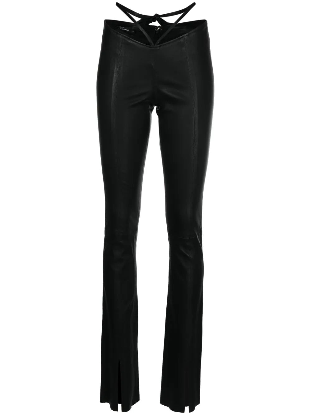 Tie-Fastening Leather Skinny Trousers
