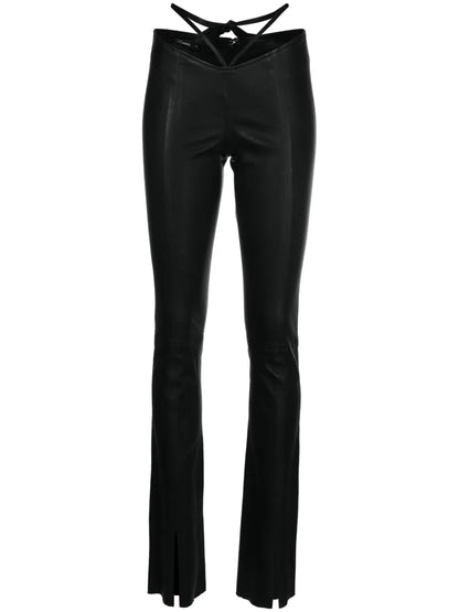 Tie-Fastening Leather Skinny Trousers
