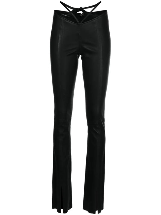 Tie-Fastening Leather Skinny Trousers