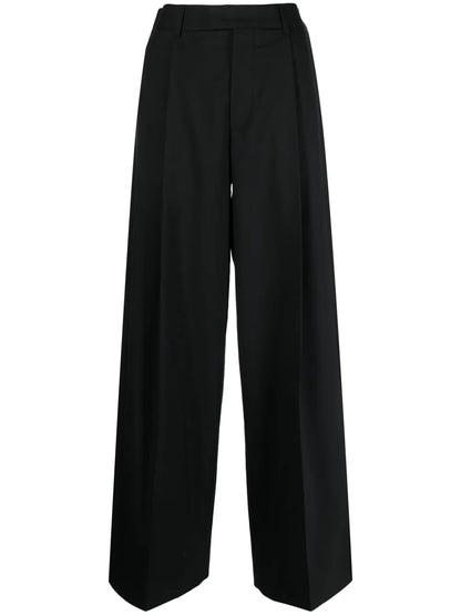 Concealed-Front Wool Palazzo Pant