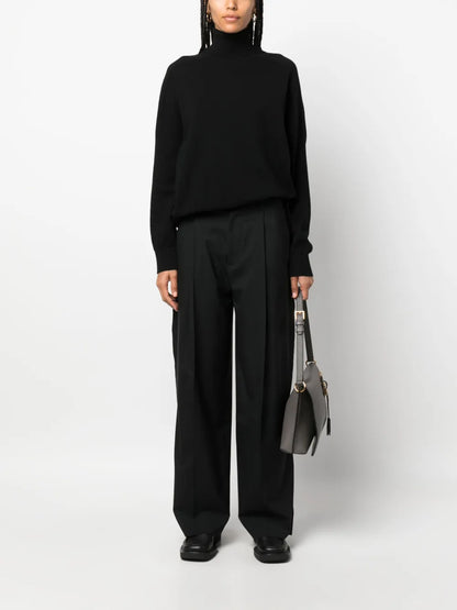 Concealed-Front Wool Palazzo Pant