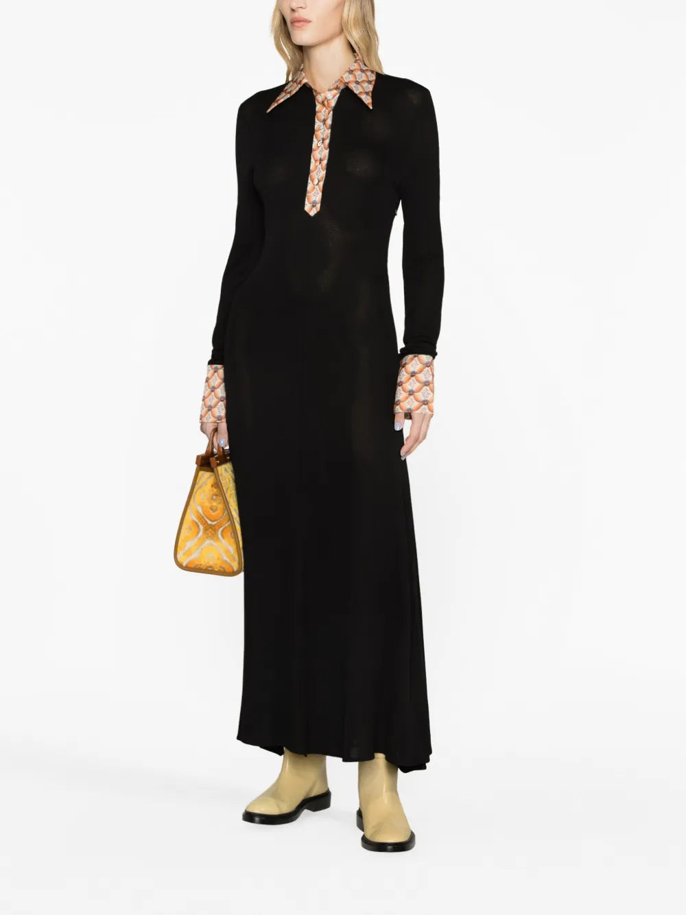 Floral-Trim Jersey Shirtdress