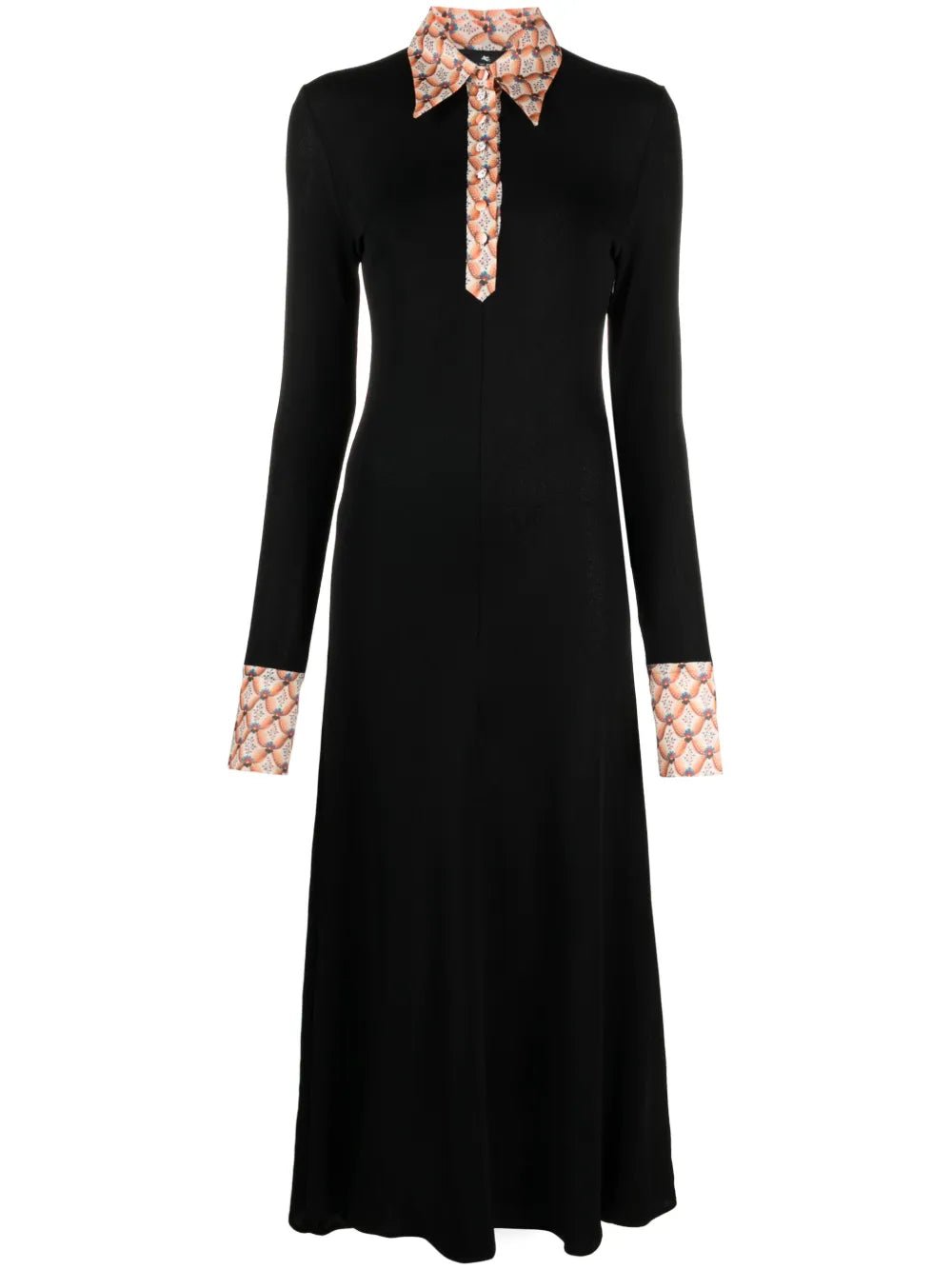 Floral-Trim Jersey Shirtdress