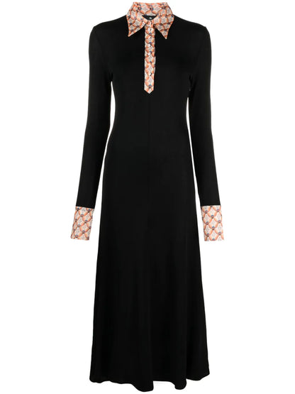 Floral-Trim Jersey Shirtdress