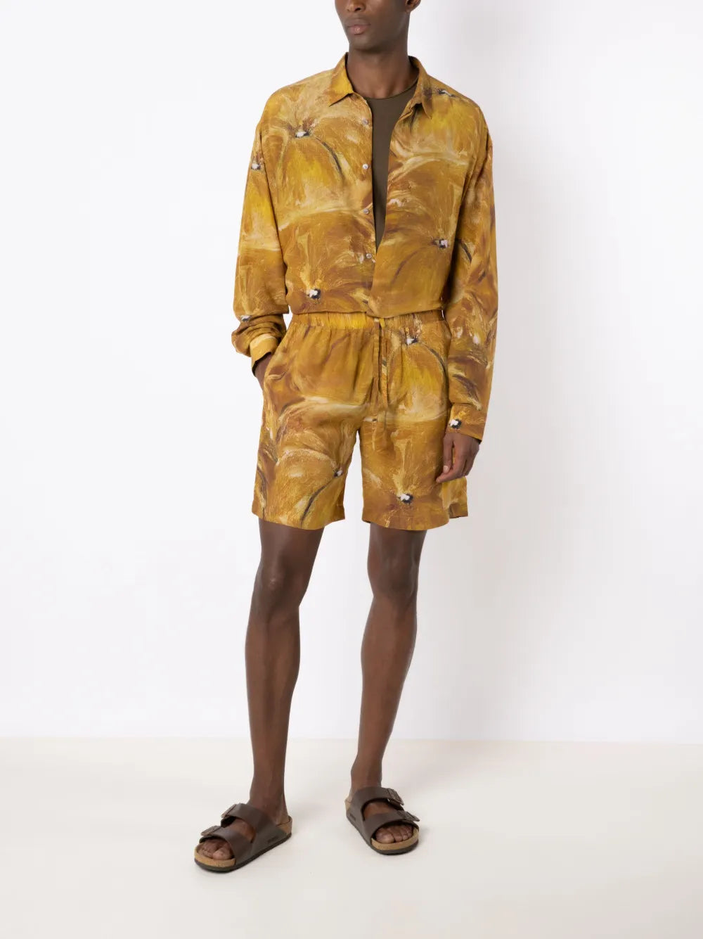 Painterly-Print Silk Drawstring Shorts