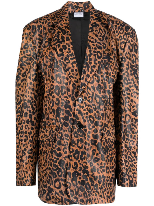 Leopard-Print Leather Blazer