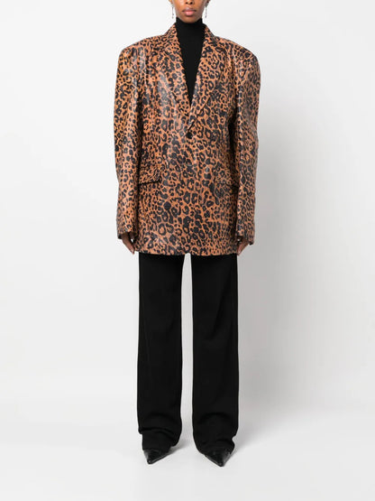 Leopard-Print Leather Blazer