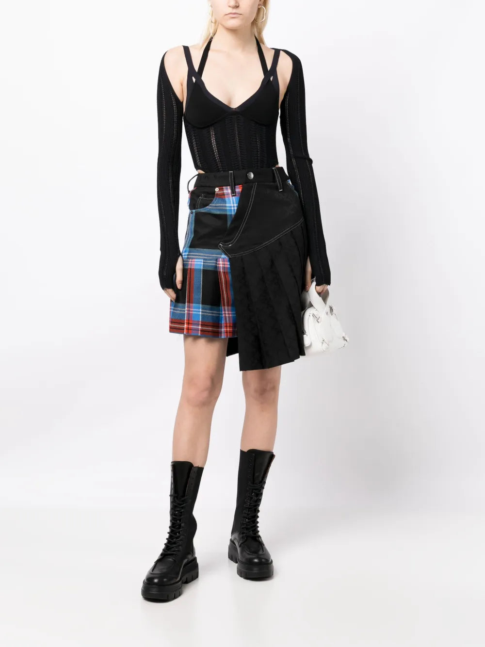 Asymmetric Plaid-Check Miniskirt