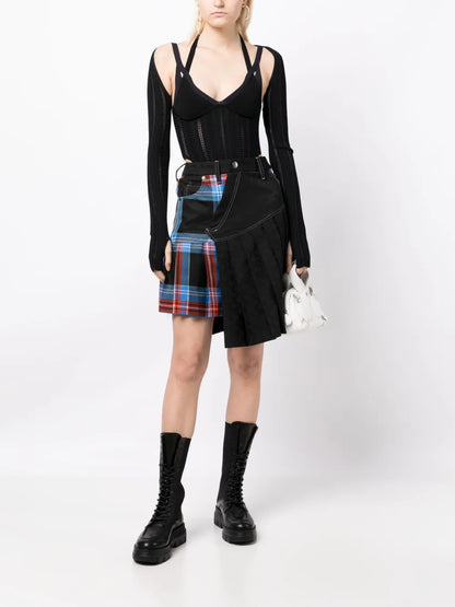 Asymmetric Plaid-Check Miniskirt