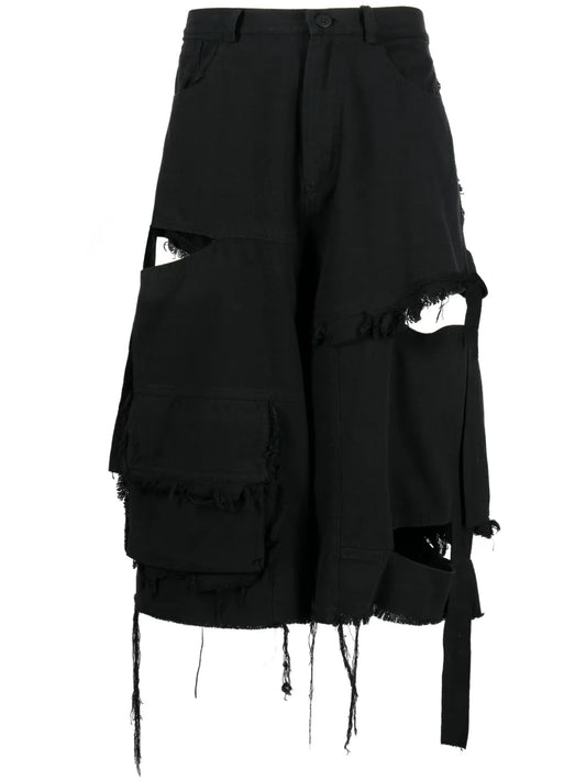 Cut-Out Denim Cargo Shorts