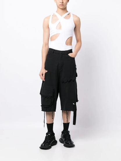 Cut-Out Denim Cargo Shorts