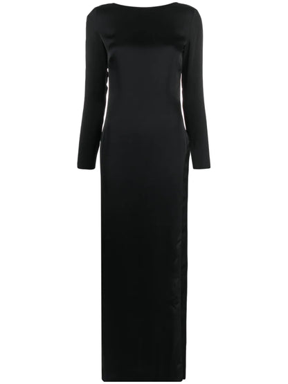 Satin V-Back Maxi Dress