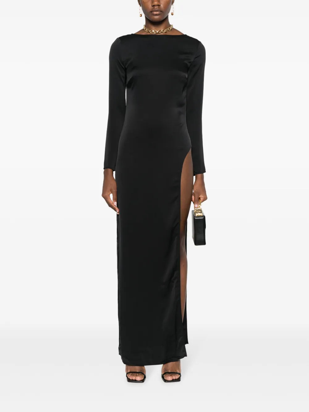 Satin V-Back Maxi Dress