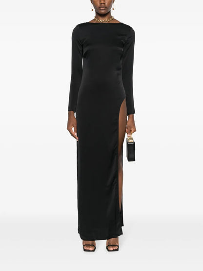 Satin V-Back Maxi Dress