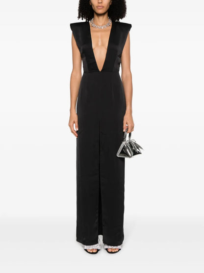 V-Neck Satin-Weave Dress