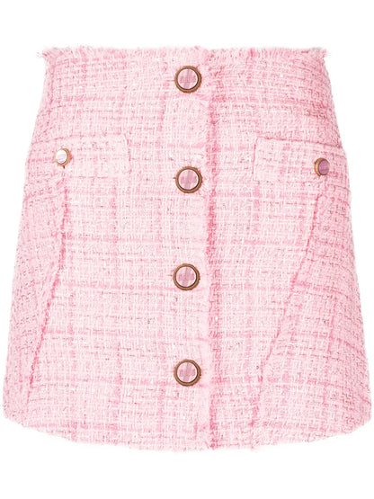Button-Up Tweed Miniskirt