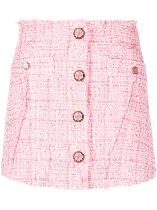 Button-Up Tweed Miniskirt
