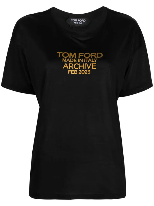 Logo-Print Silk T-Shirt