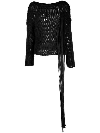 Macramé-Detail Crochet-Knit Jumper