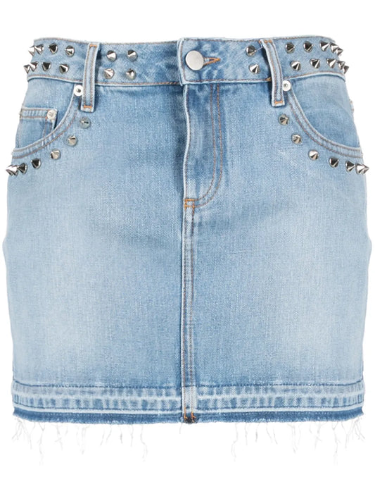 Studded Frayed Denim Miniskirt