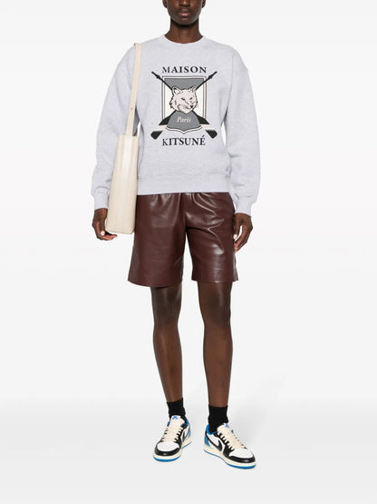 Fox-Motif Mélange Cotton Sweatshirt