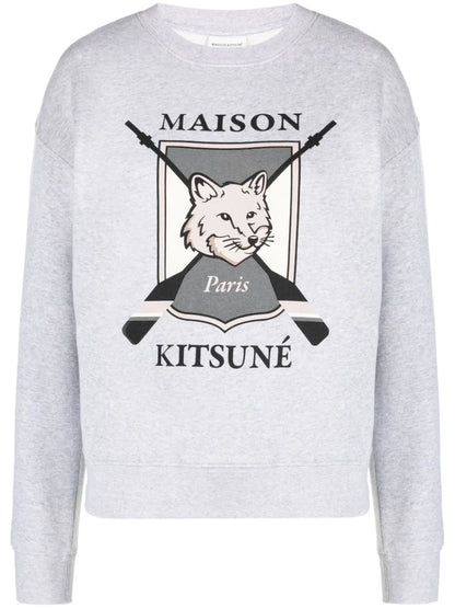 Fox-Motif Mélange Cotton Sweatshirt