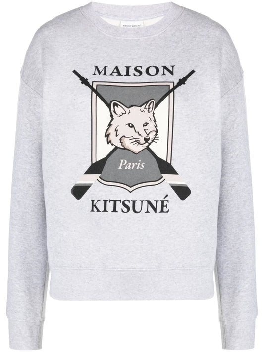 Fox-Motif Mélange Cotton Sweatshirt