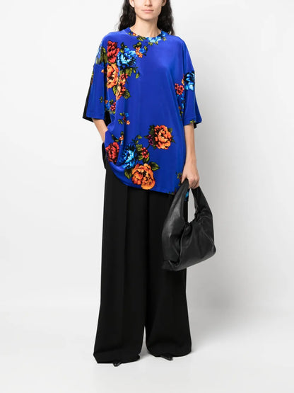 Floral-Print Short-Sleeve Blouse