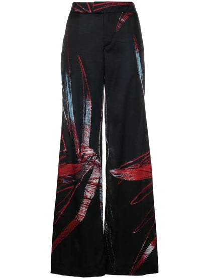 Abstract-Pattern Wide-Leg Trousers